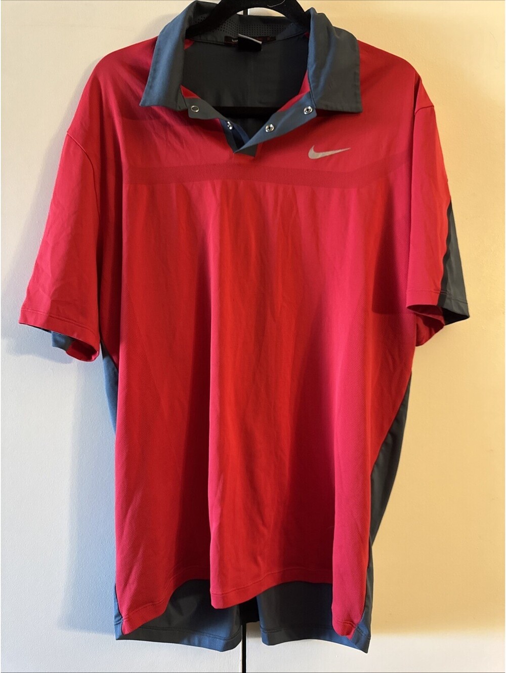 Nike Golf Tiger Woods Collection Dri-Fit Polo Shirt Red Gray Mens Size Large L